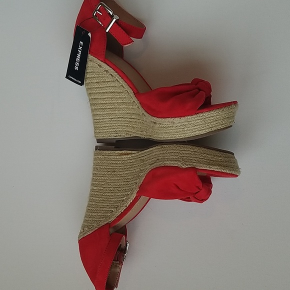 Express Red Platform Espadrilles Woven 3" Wedge 6 NWT - Picture 3 of 8